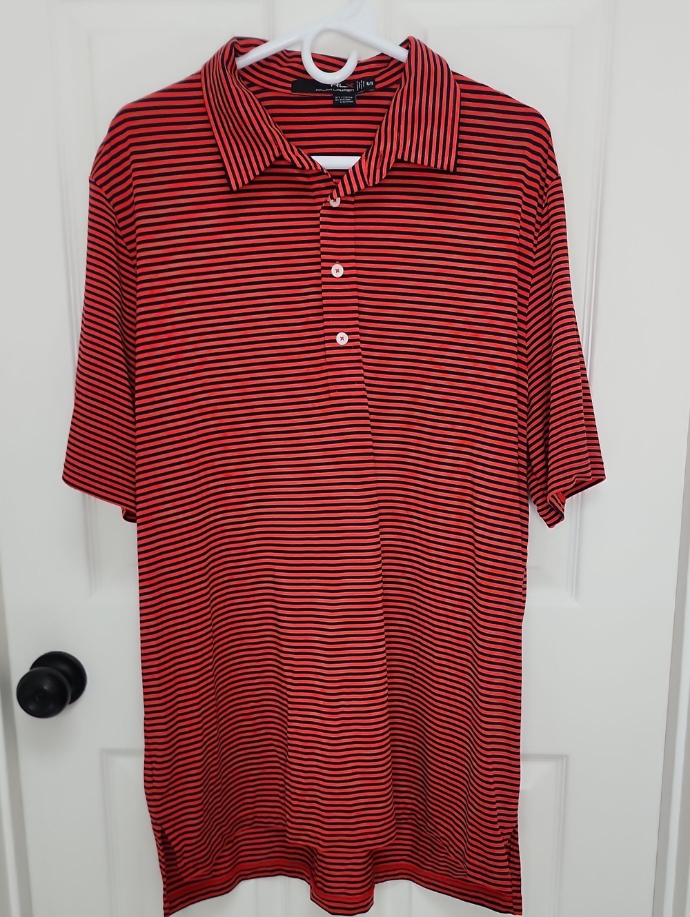 RLX Ralph Lauren Size XL Men's Red & Black Striped Polo Shirt